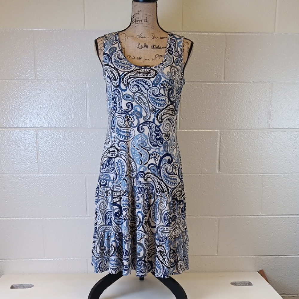 MSK Blue and White Paisley Midi Dress